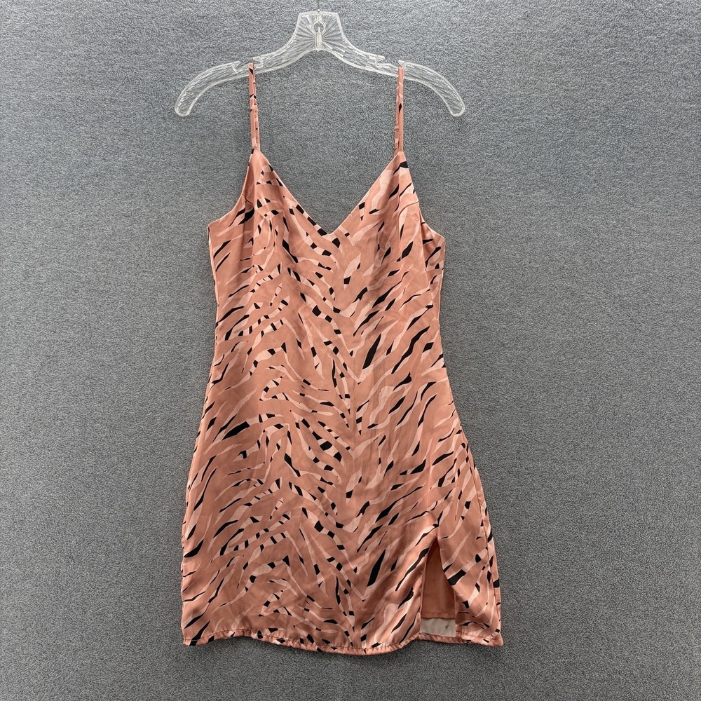 Storia Dress Small Pink Zebra Animal Print Satin Slip Mini V Neck Party